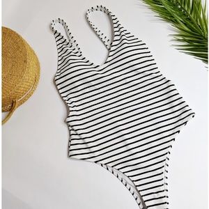 Cupshe White Black Stripe One Piece NWOT
